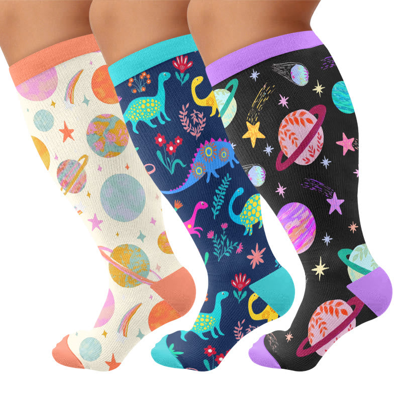 Plusock Plus Size Cosmic Print Compression Socks - Multicolor(3 Pairs) - 4XL - image 1