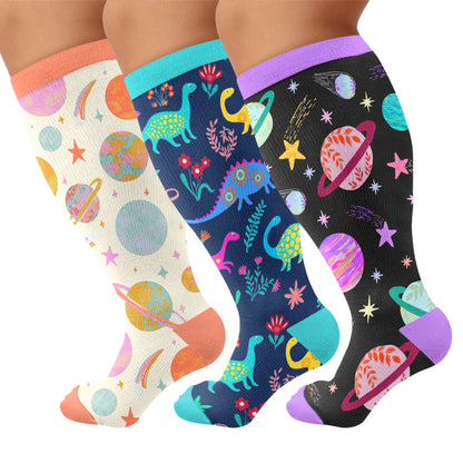 Plusock Plus Size Cosmic Print Compression Socks - Multicolor(3 Pairs) - 4XL - image 1
