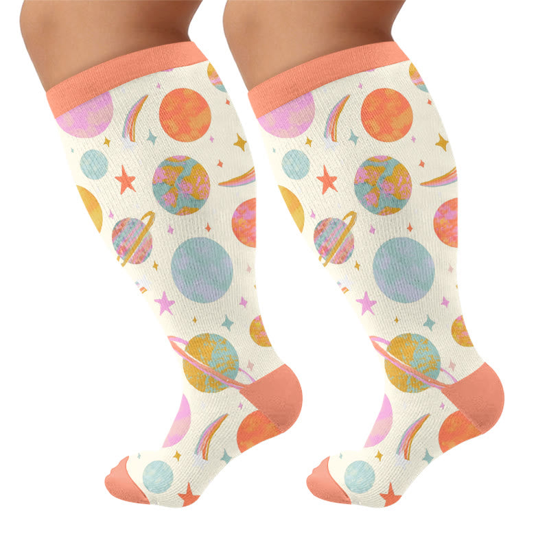 Plusock Plus Size Cosmic Print Compression Socks - Orange(1 Pair) - 4XL - image 5