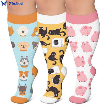 Plusock Plus Size Cute Cartoon Animal Compression Socks - image 0