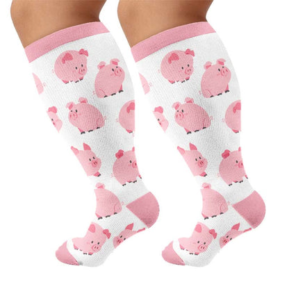 Plusock Plus Size Cute Cartoon Animal Compression Socks - Pink(1 Pair) - 4XL - image 7