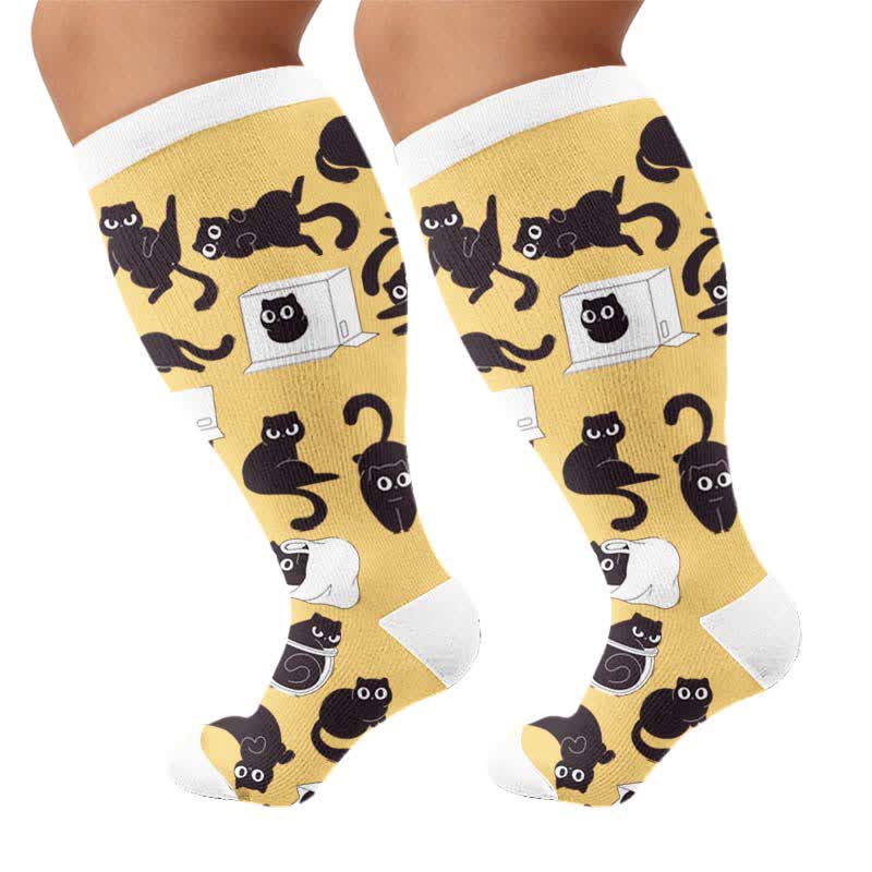 Plusock Plus Size Cute Cartoon Animal Compression Socks - Yellow(1 Pair) - 4XL - image 6