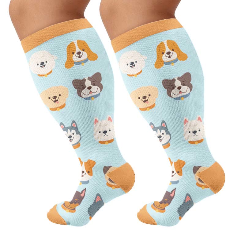 Plusock Plus Size Cute Cartoon Animal Compression Socks - Blue(1 Pair) - 4XL - image 5