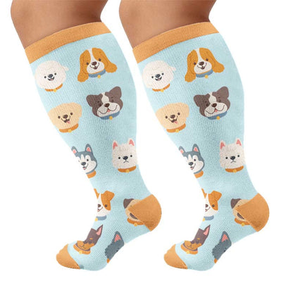 Plusock Plus Size Cute Cartoon Animal Compression Socks - Blue(1 Pair) - 4XL - image 5