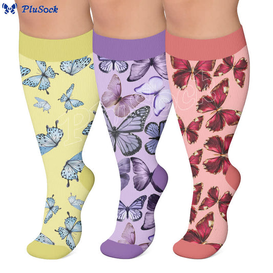 Plusock Plus Size Three Colored Dancing Butterfly Compression Socks - image 0