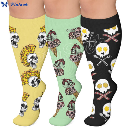 Plusock Plus Size Abstract Skull Food Compression Socks - image 0