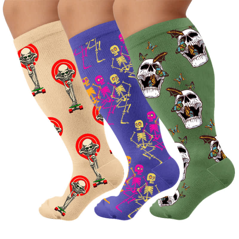 Plusock Plus Size Skeleton Pose Compression Socks - Multicolor(3 Pairs) - 4XL - image 1