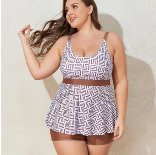 Plusock Geometric‑Print Tankin Swimwear - Beige - XXXXXL - image 2