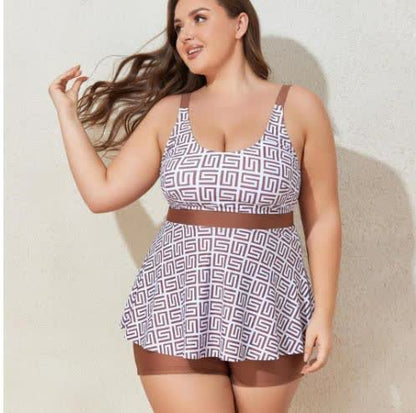 Plusock Geometric‑Print Tankin Swimwear - Beige - XXXXXL - image 2