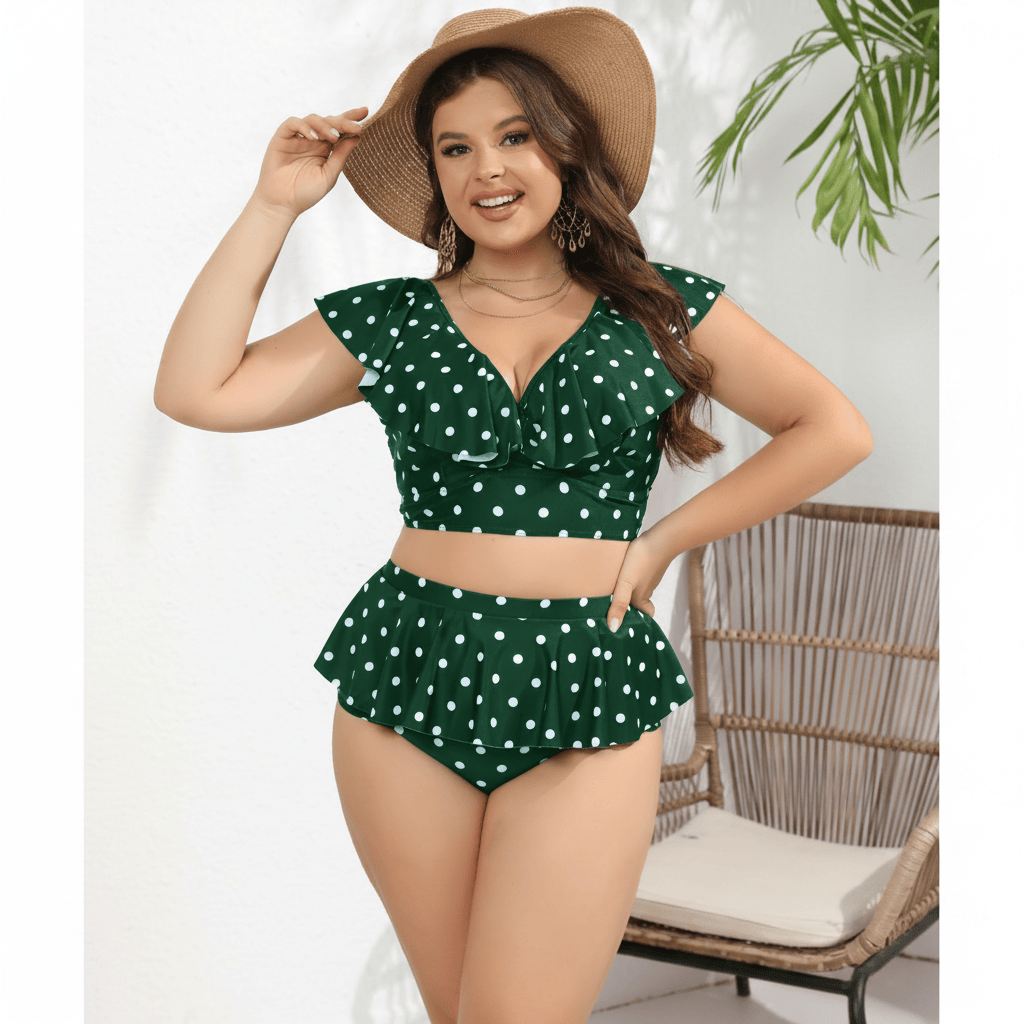 Plusock Vintage Polka Dot Swimwear - Green - XXXXL - image 1