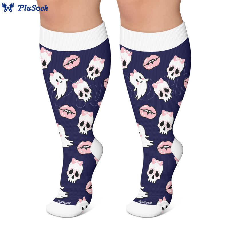 Plusock Plus Size Sweet Goth Skull Compression Socks - image 2