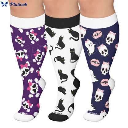 Plusock Plus Size Sweet Goth Skull Compression Socks - image 0
