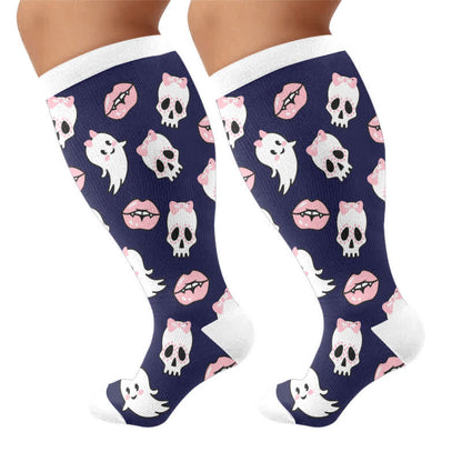 Plusock Plus Size Sweet Goth Skull Compression Socks - Navy Blue(1 Pair) - 4XL - image 6