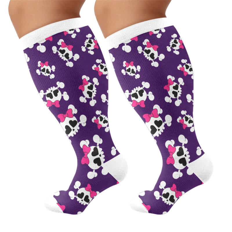 Plusock Plus Size Sweet Goth Skull Compression Socks - Purple(1 Pair) - 4XL - image 7