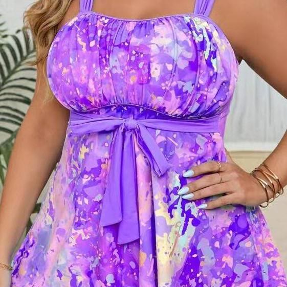 Plusock Tie‑Dye Two-Piece Swim Dress - Purple - 4XL - image 4