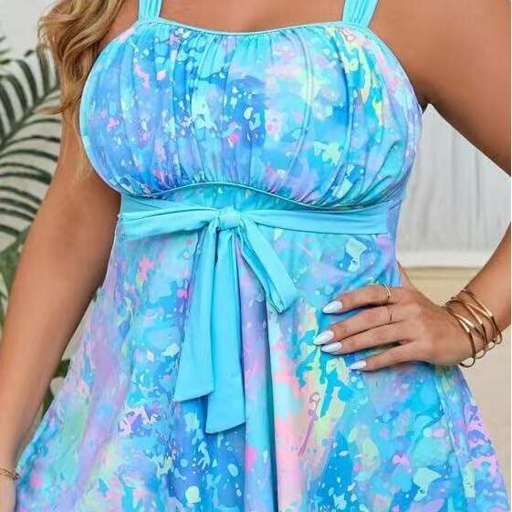 Plusock Tie‑Dye Two-Piece Swim Dress - Blue - 4XL - image 3