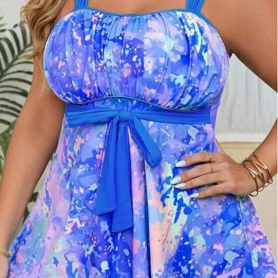 Plusock Tie‑Dye Two-Piece Swim Dress - Navy Blue - 4XL - image 2