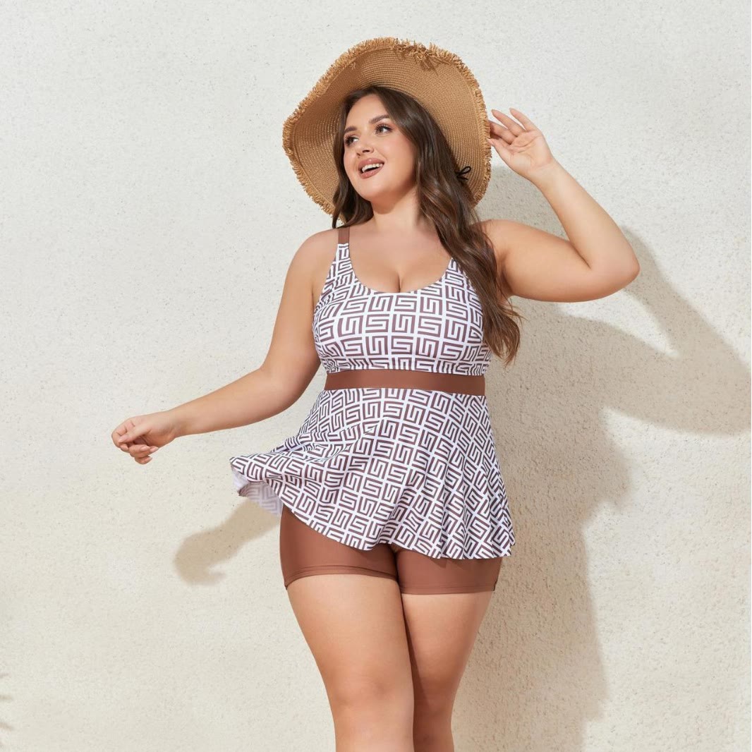 Plusock Geometric‑Print Tankin Swimwear - image 1
