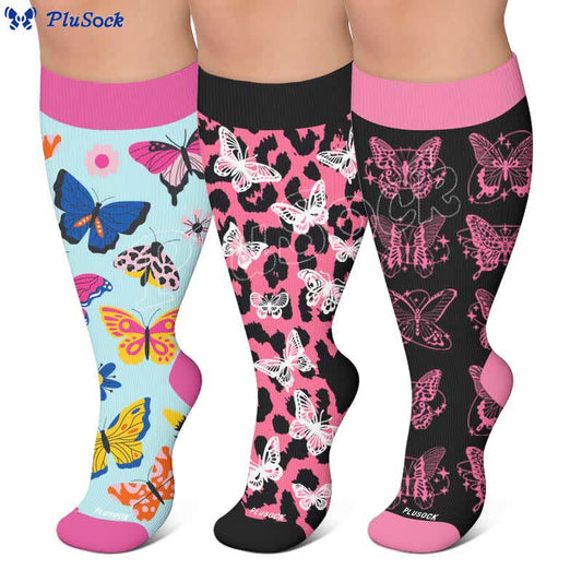 Plusock Plus Size Colorful Butterfly Print Compression Socks - image 0
