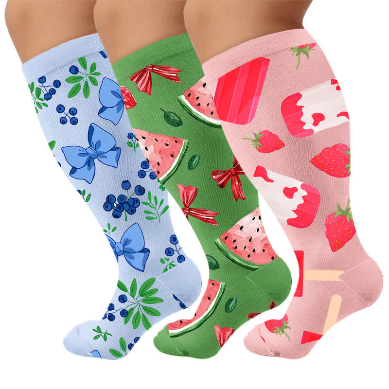 Plusock Plus Size Fruit Popsicle Compression Socks - Multicolor(3 Pairs) - 4XL - image 1