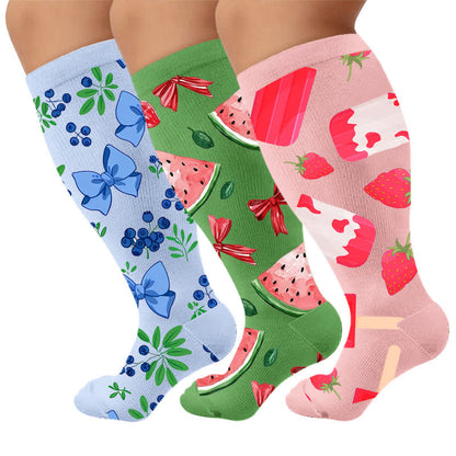 Plusock Plus Size Fruit Popsicle Compression Socks - Multicolor(3 Pairs) - 4XL - image 1
