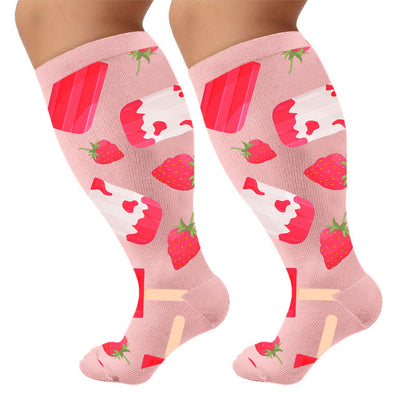 Plusock Plus Size Fruit Popsicle Compression Socks - Pink(1 Pair) - 4XL - image 7