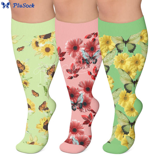 Plusock Plus Size Sunflower Butterfly Compression Socks - image 0