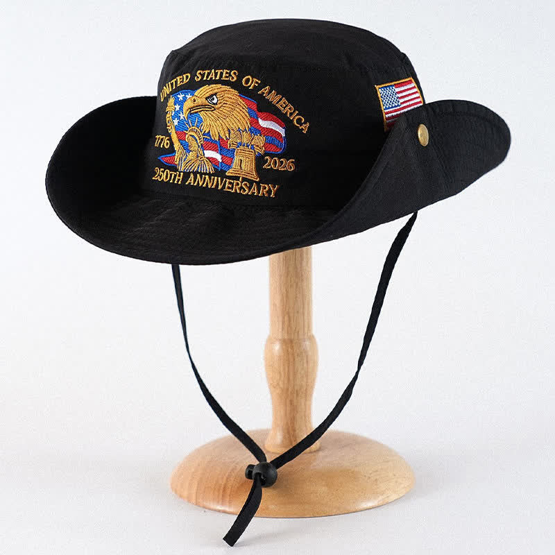 Plusock Flag Eagle Embroidered Outdoor Sun Hat - Black - One Size - image 4