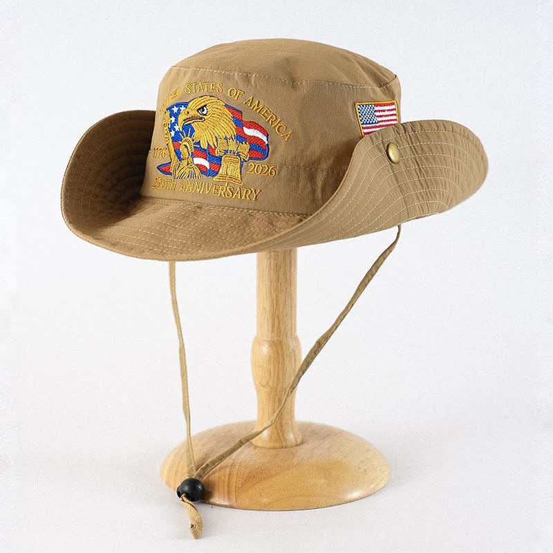 Plusock Flag Eagle Embroidered Outdoor Sun Hat - Khaki - One Size - image 3