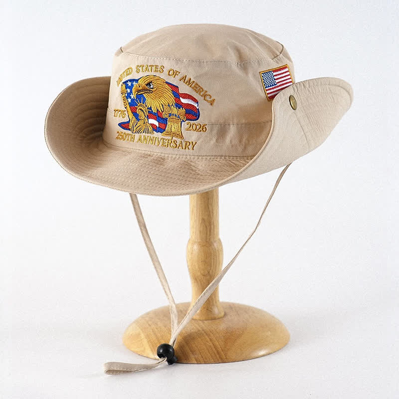 Plusock Flag Eagle Embroidered Outdoor Sun Hat - Beige - One Size - image 1