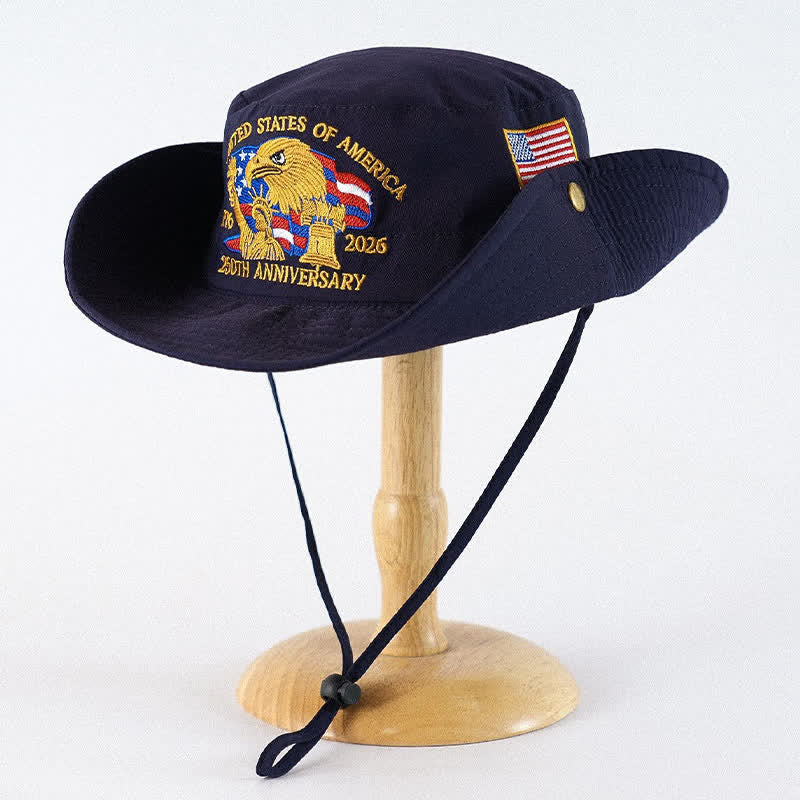 Plusock Flag Eagle Embroidered Outdoor Sun Hat - Navy Blue - One Size - image 2