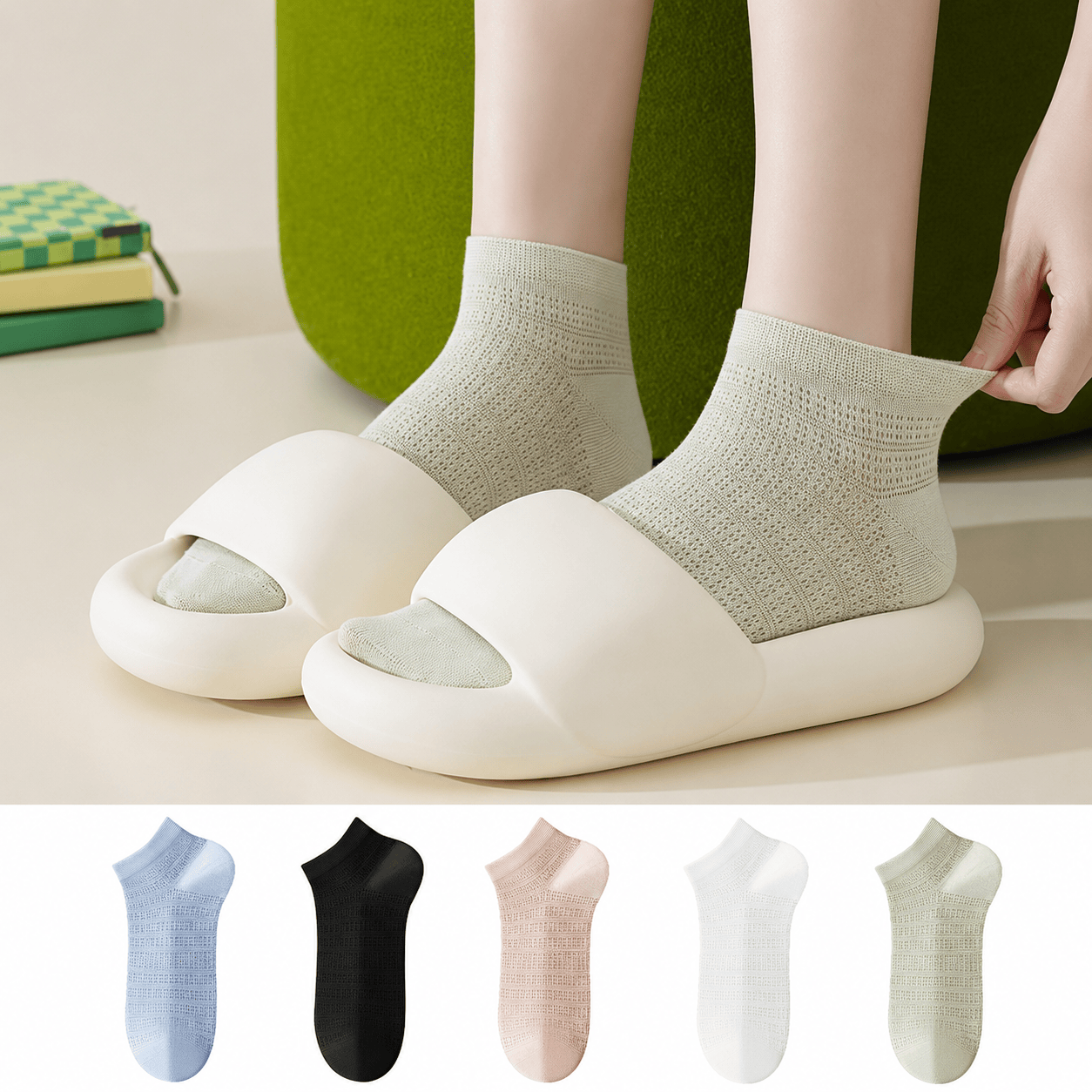 Plusock Bamboo Mesh Ankle Socks(5 Pairs) - Multicolor - EU36-40(US3-7) - image 0