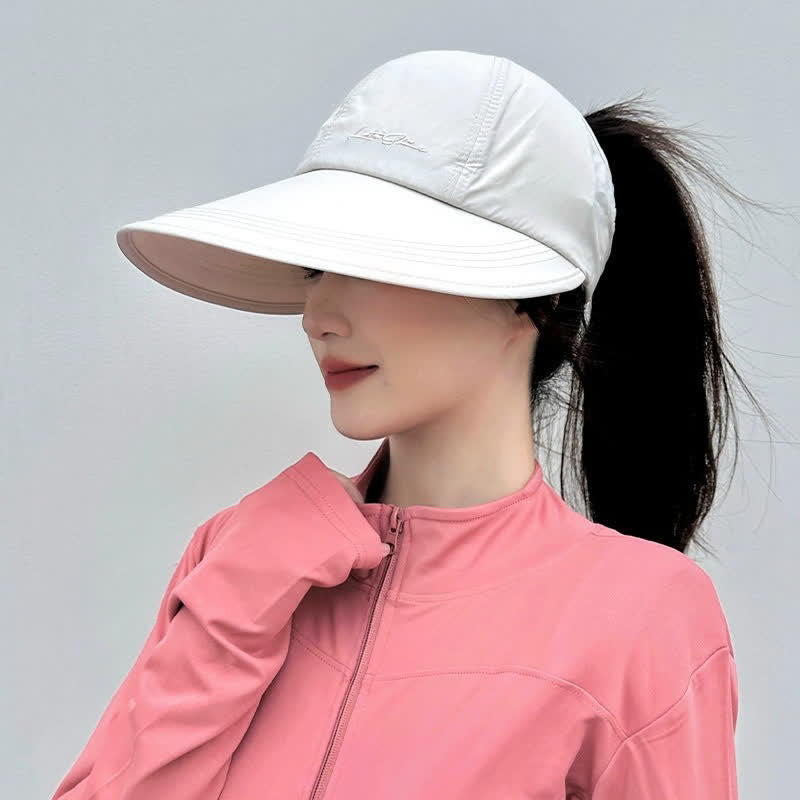 Plusock High Ponytail Opening Wide Brim Sport Sun Hat - White - One Size - image 3
