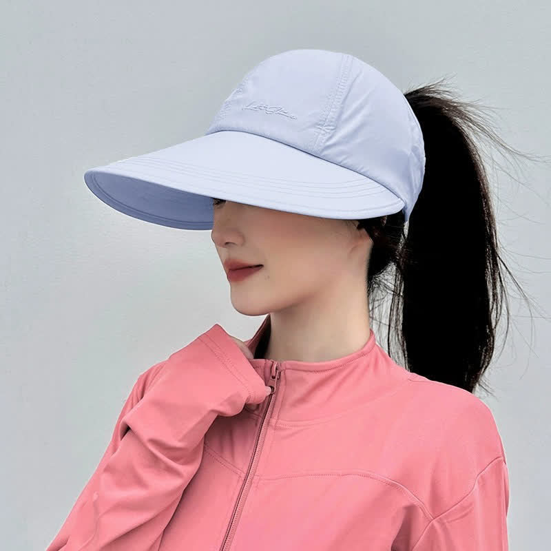 Plusock High Ponytail Opening Wide Brim Sport Sun Hat - Blue - One Size - image 7