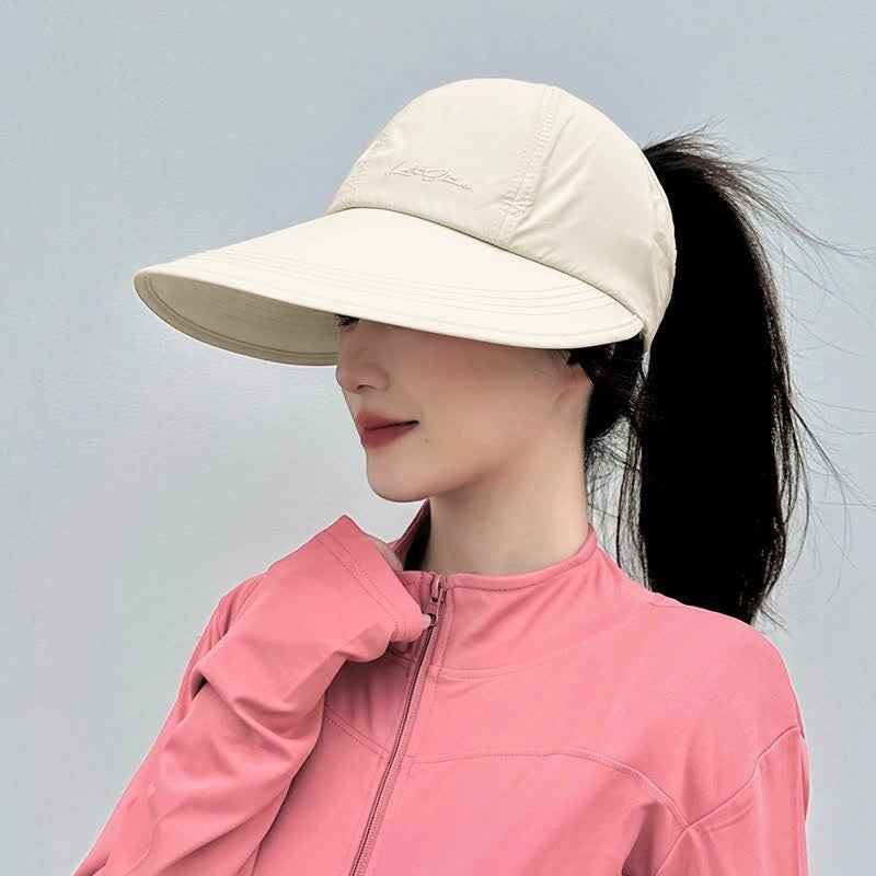 Plusock High Ponytail Opening Wide Brim Sport Sun Hat - Beige - One Size - image 6
