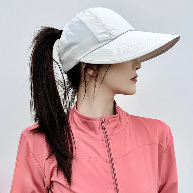 Plusock High Ponytail Opening Wide Brim Sport Sun Hat - image 1
