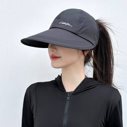 Plusock High Ponytail Opening Wide Brim Sport Sun Hat - Black - One Size - image 0