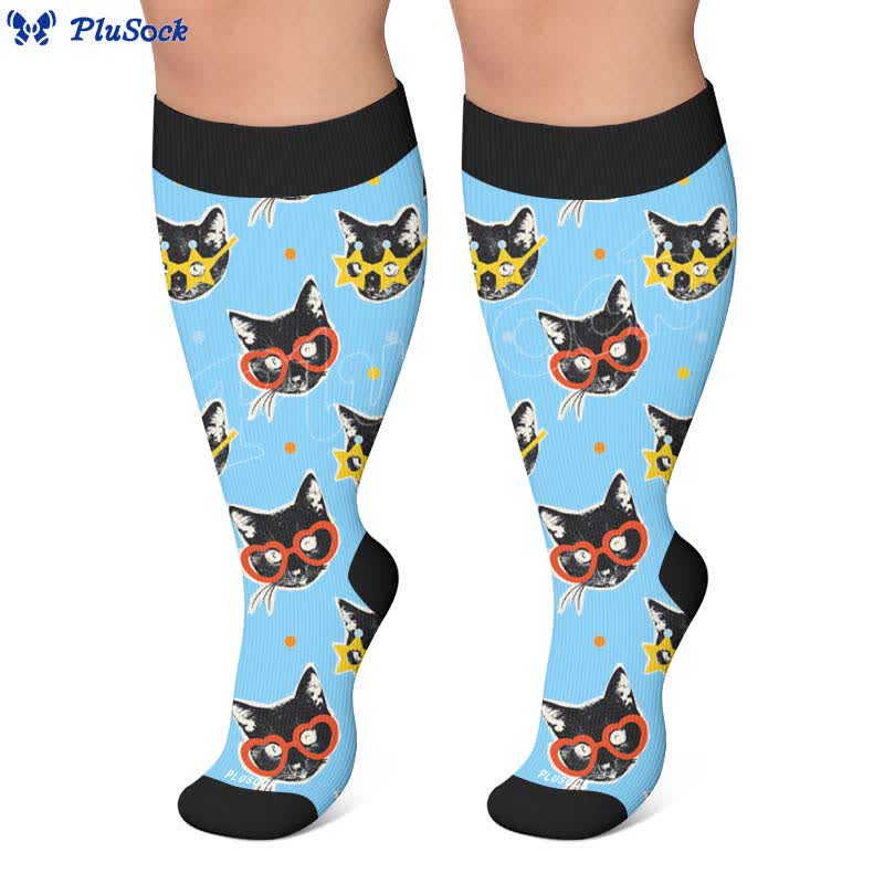 Plusock Plus Size Strawberry Cat Print Compression Socks - image 2
