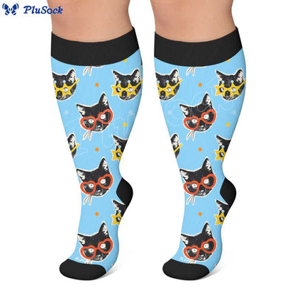 Plusock Plus Size Strawberry Cat Print Compression Socks - image 2