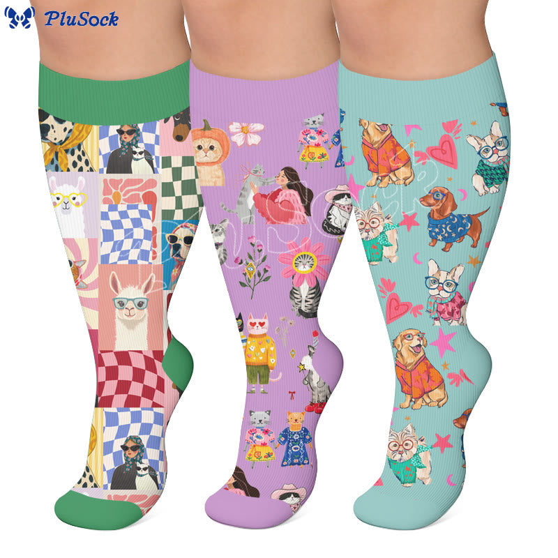 Plusock Plus Size Cartoon Animal Avatars Compression Socks - image 0