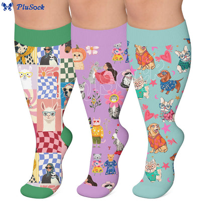 Plusock Plus Size Cartoon Animal Avatars Compression Socks - image 0