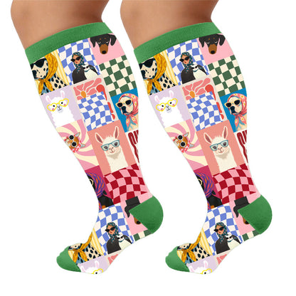 Plusock Plus Size Cartoon Animal Avatars Compression Socks - Green(1 Pair) - 4XL - image 5