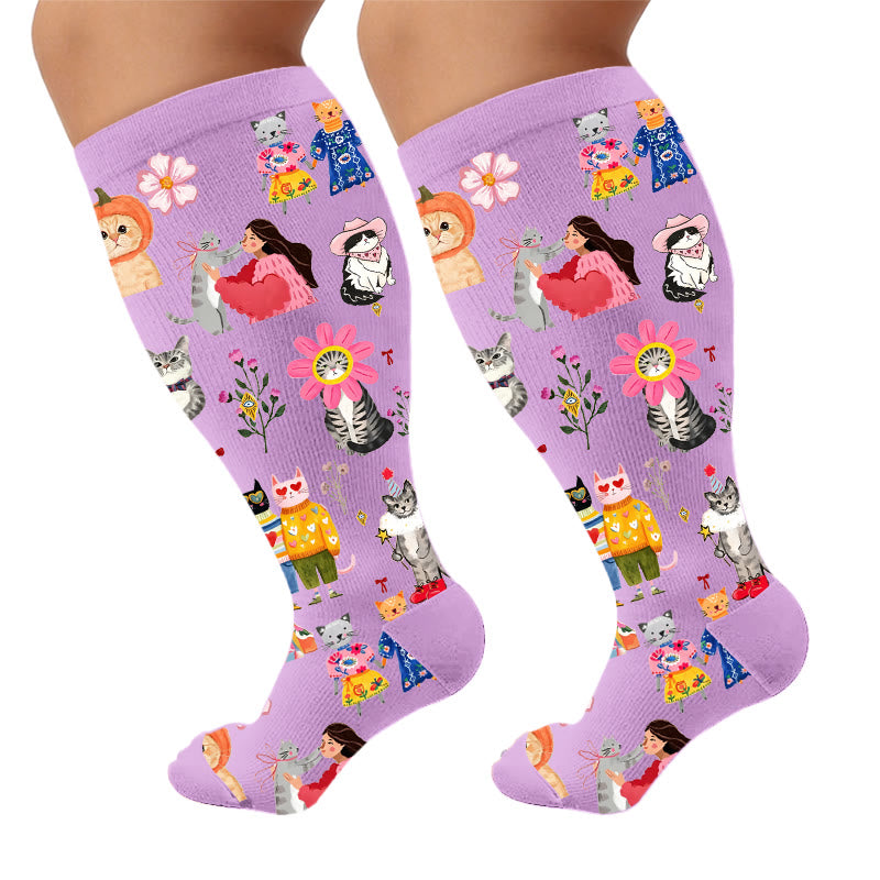 Plusock Plus Size Cartoon Animal Avatars Compression Socks - Purple(1 Pair) - 4XL - image 6