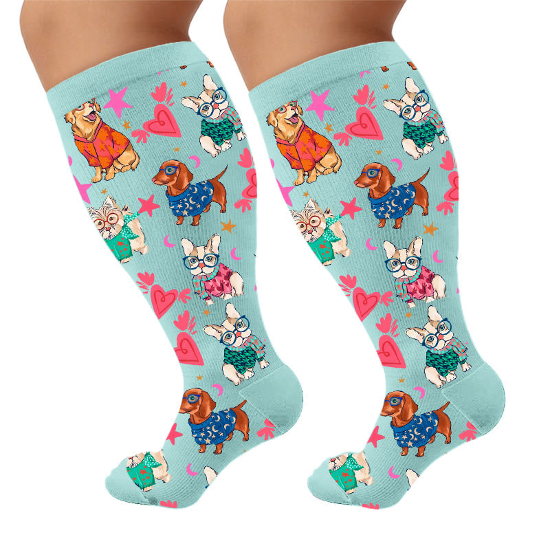 Plusock Plus Size Cartoon Animal Avatars Compression Socks - Blue(1 Pair) - 4XL - image 7