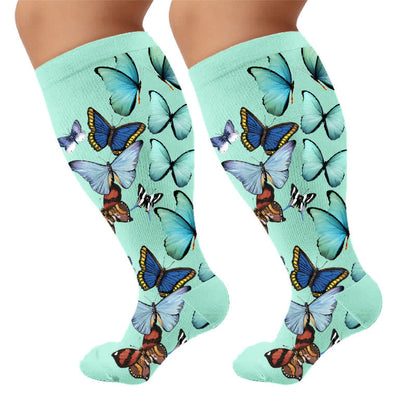 Plusock Plus Size Sweet Butterfly Compression Socks - Green(1 Pair) - 4XL - image 7