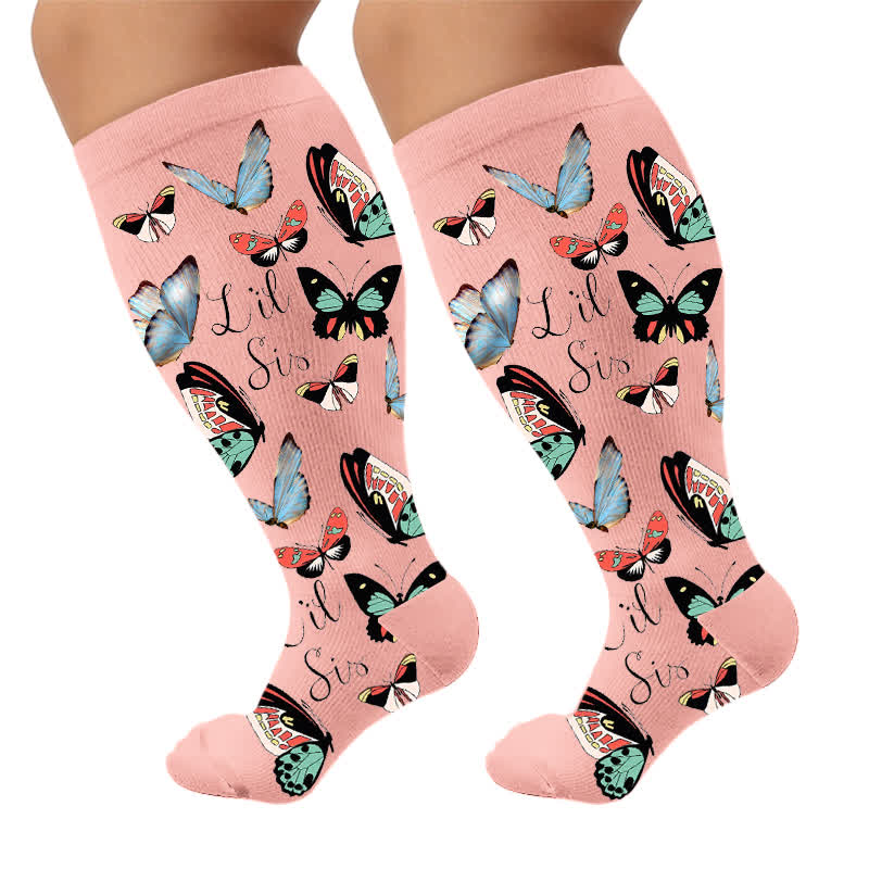 Plusock Plus Size Sweet Butterfly Compression Socks - Pink(1 Pair) - 4XL - image 6