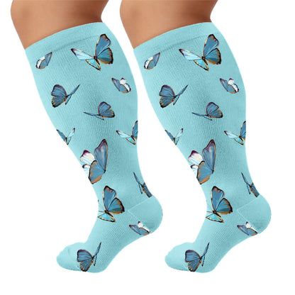 Plusock Plus Size Sweet Butterfly Compression Socks - Blue(1 Pair) - 4XL - image 5