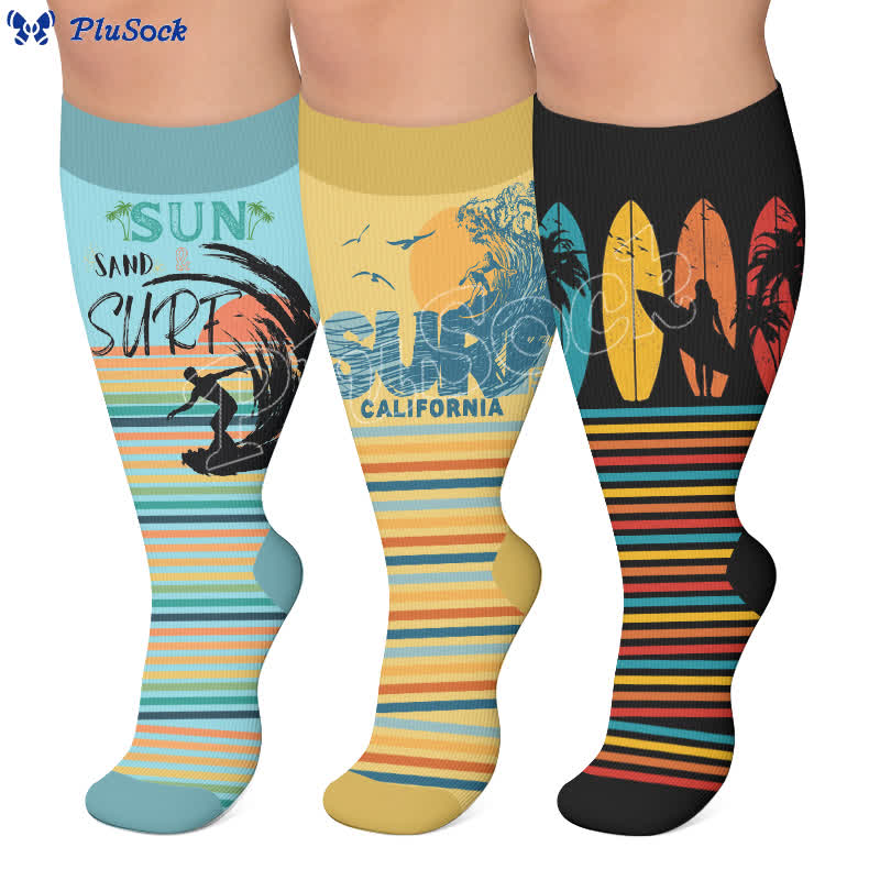 Plusock Plus Size Surf Stripe Compression Socks - image 0
