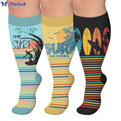 Plusock Plus Size Surf Stripe Compression Socks - image 0