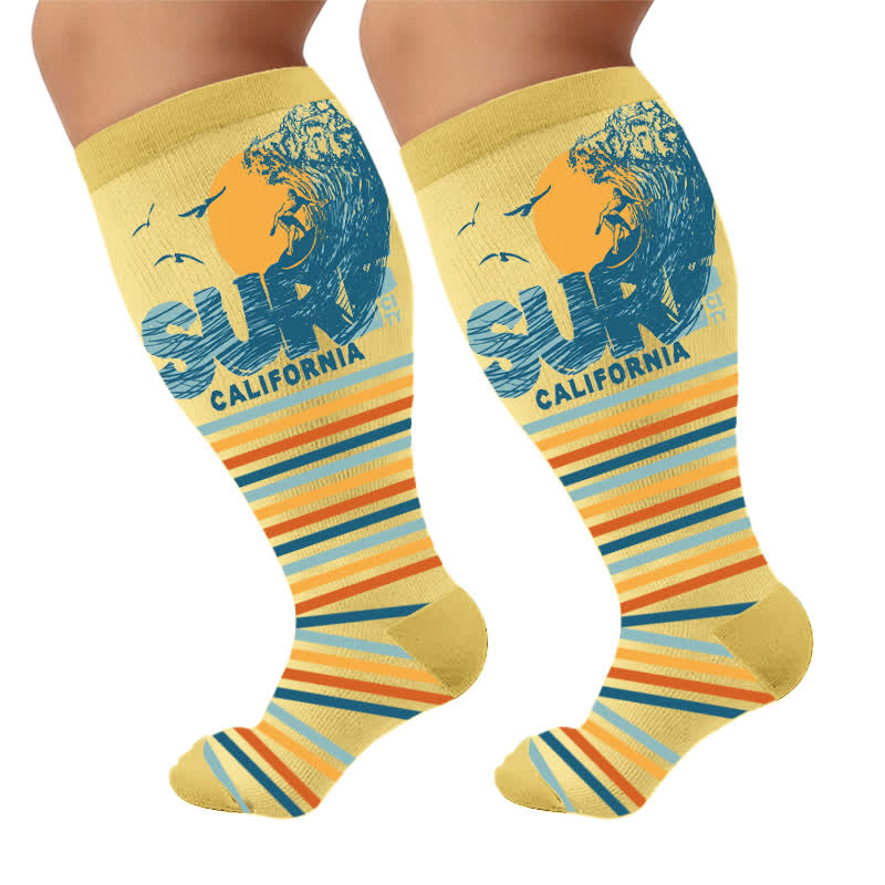 Plusock Plus Size Surf Stripe Compression Socks - Yellow(1 Pair) - 4XL - image 6